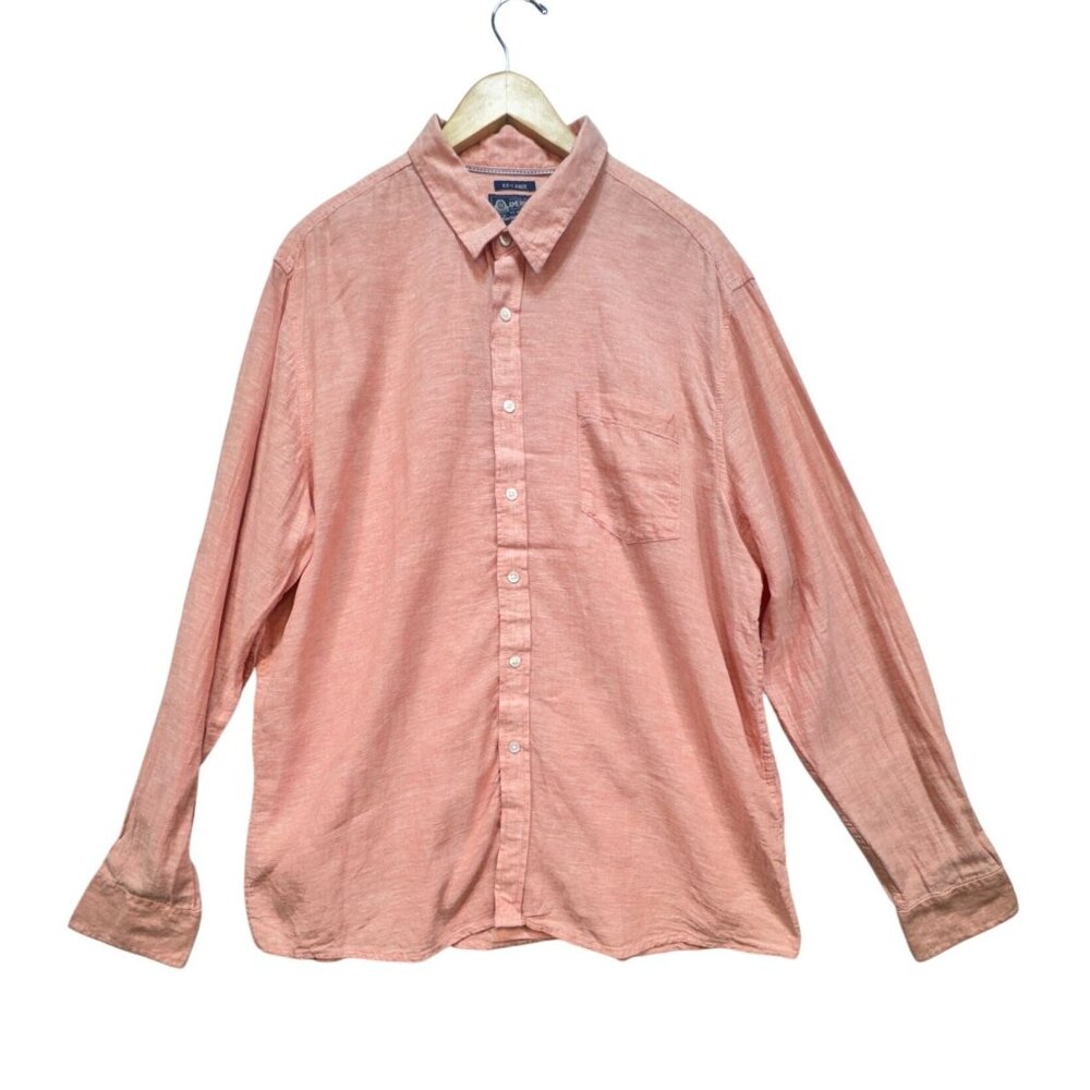 American Rag Mens Linen Blend Button Up Shirt Size XXL Peach Pocket Casual Retro